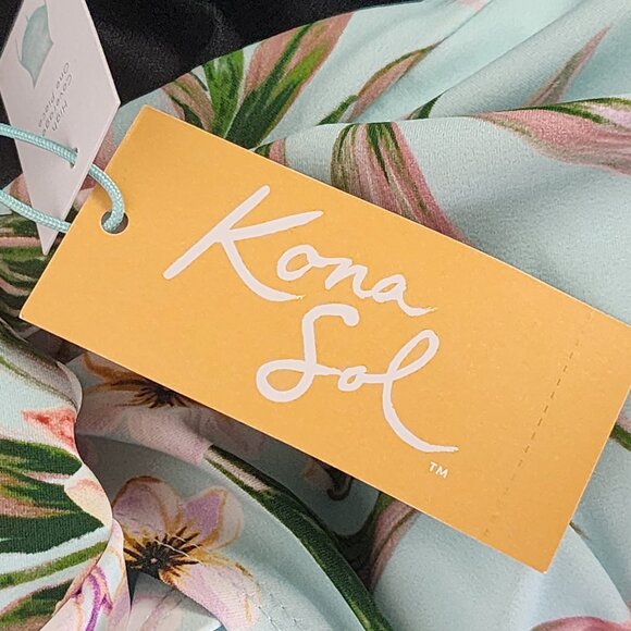 Kona Sol Sea Blue Pink Floral Lined High Coverage One Piece Bathing Suit SM 4-6 - Picture 14 of 16